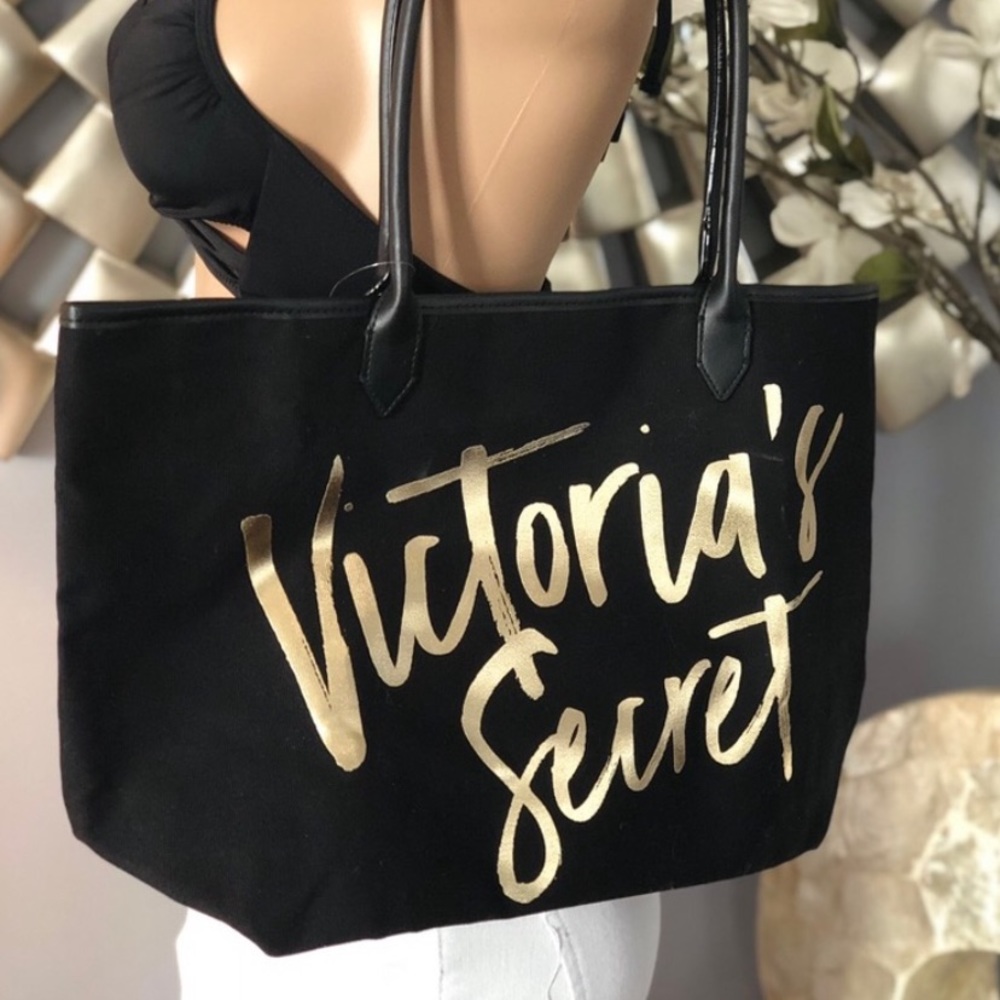 NWT Black Gold Signature Victoria Secret Tote Bag - Picture 3 of 6